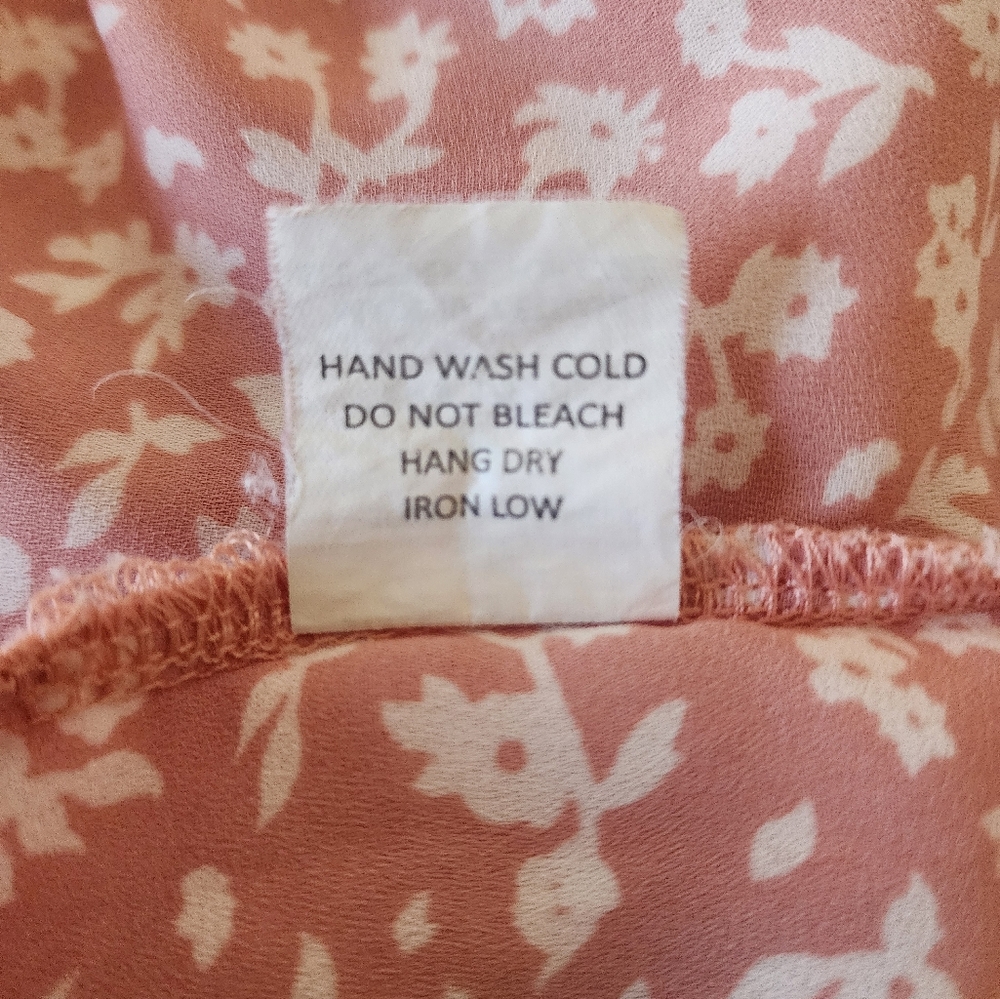 Sienna Sky Pink Flora V- Neck Bell Sleeve Waist Tie Flowy Women's Top Size M - Picture 6 of 8